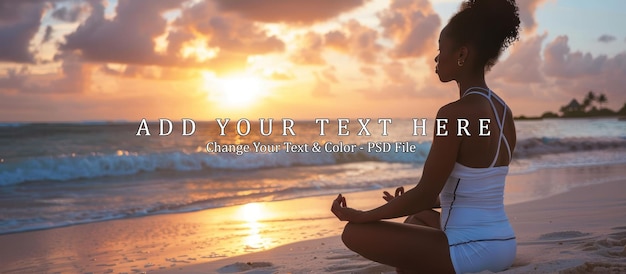 Woman Meditating on the Beach at Sunset