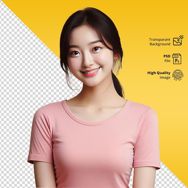 a woman in a pink shirt and transparant background psd