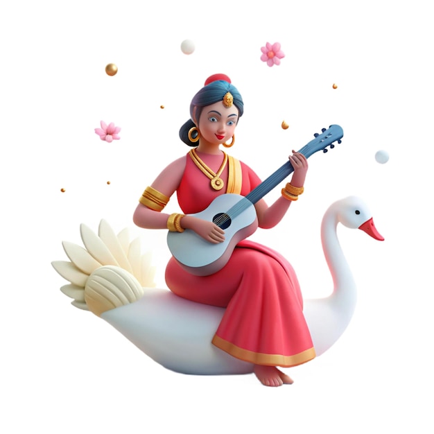 PSD a woman playing guitar with a swan and a swan in the background