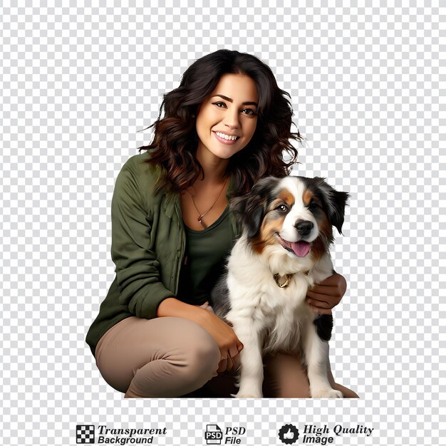 PSD woman playing with a puppy dog isolated on transparent background