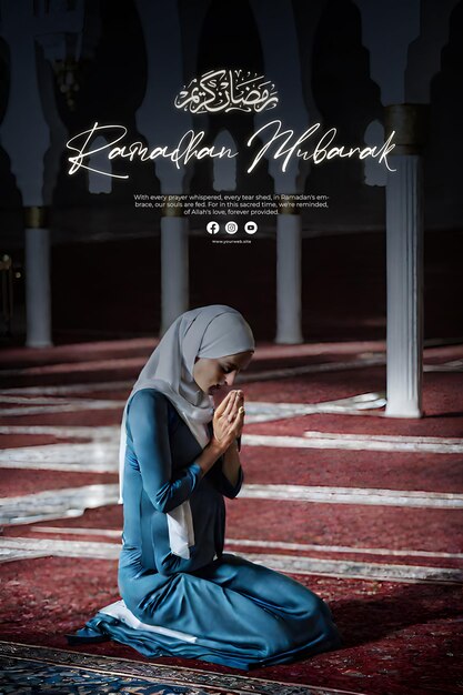 PSD woman praying in mosque perfect composition beautiful detailed intricate insanely detailed octane