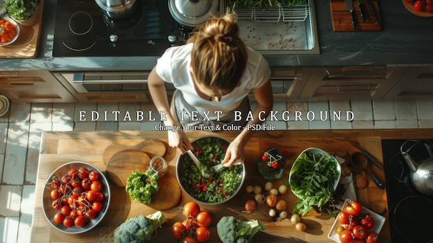 PSD woman preparing a healthy salad in kitchen