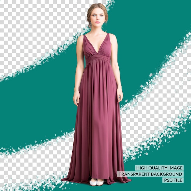 PSD a woman in a purple dress stands in front of a green background with a design in the middle