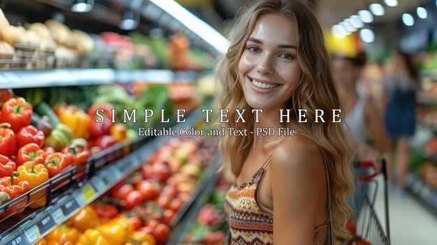 woman pushing shopping cart in supermarket