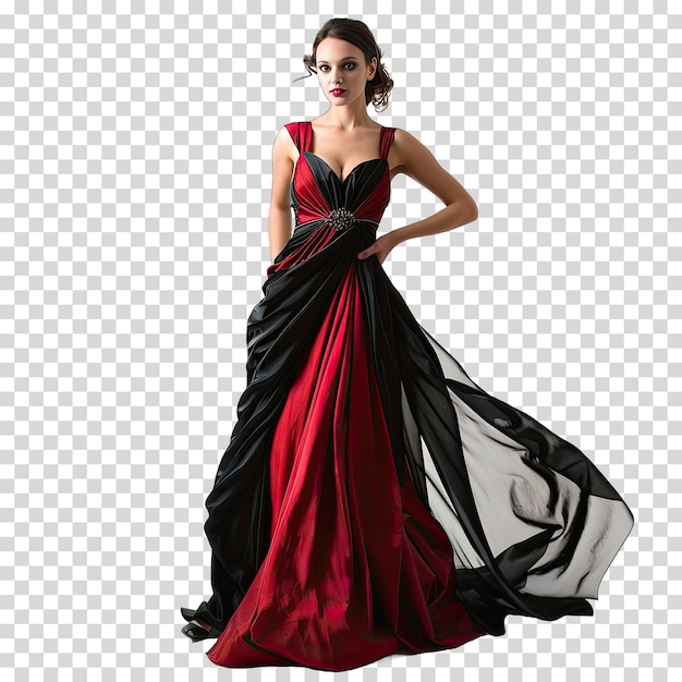 PSD a woman in a red and black dress with a black and white pattern