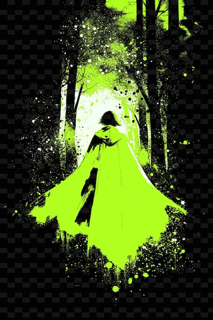 PSD woman in a red cloak walking in a forest poster design with png poster background designs