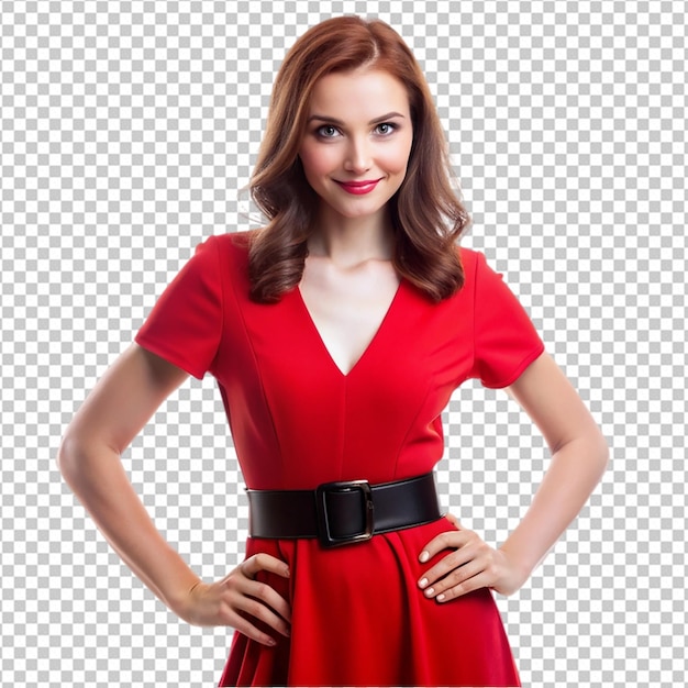 a woman in a red dress is wearing a red dress png