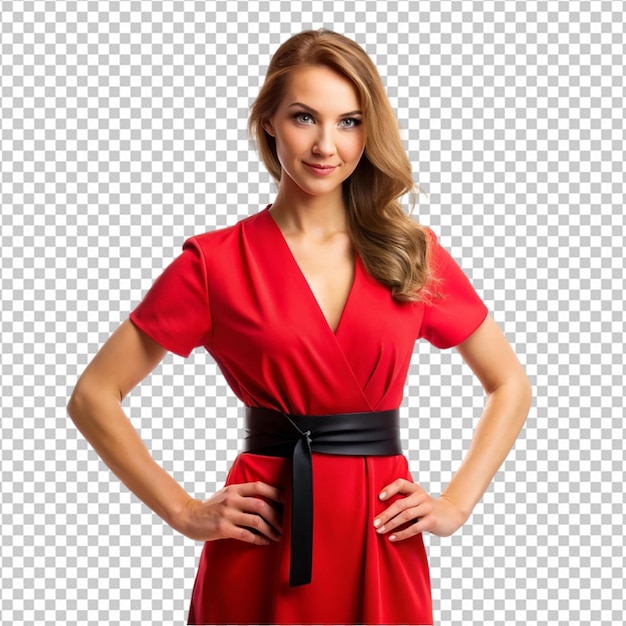 a woman in a red dress is wearing a red dress png