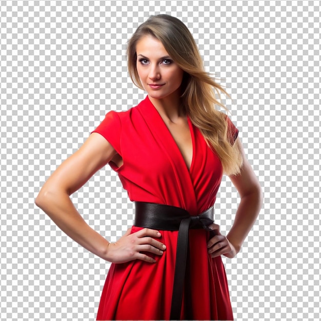 a woman in a red dress is wearing a red dress png