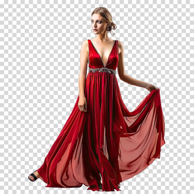 PSD a woman in a red dress with a red dress on the left