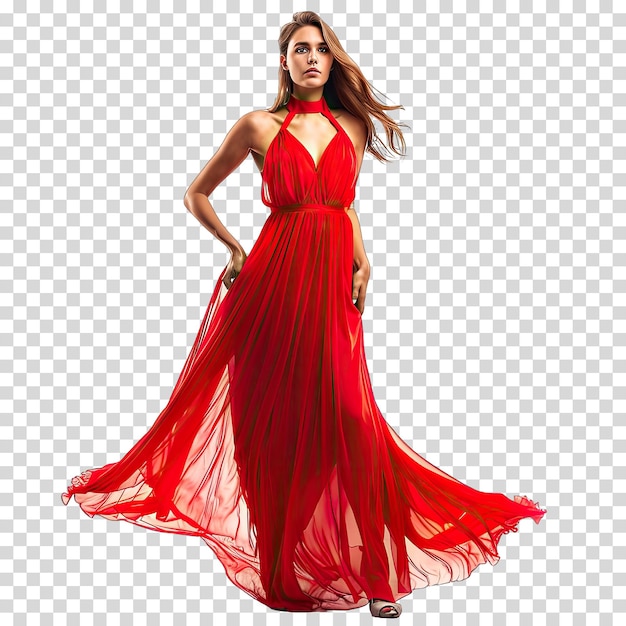 a woman in a red dress with a red dress on a transparent background