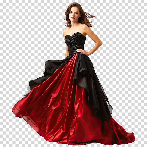 PSD a woman in a red dress with a red satin skirt