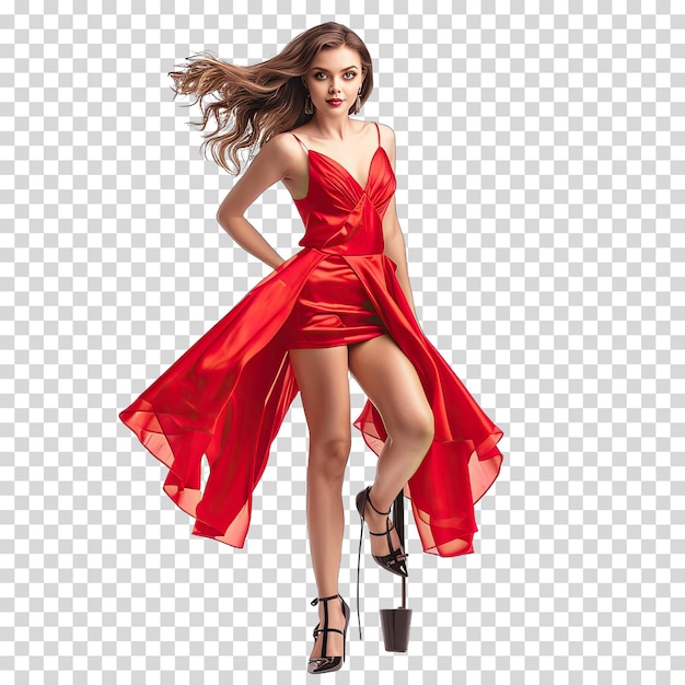 a woman in a red dress with the word quot on it quot