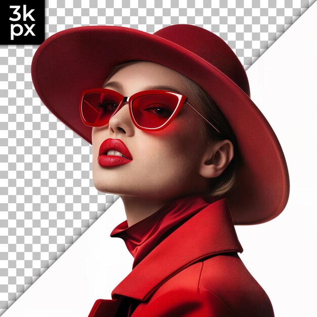 PSD a woman in a red hat and sunglasses is wearing a red hat