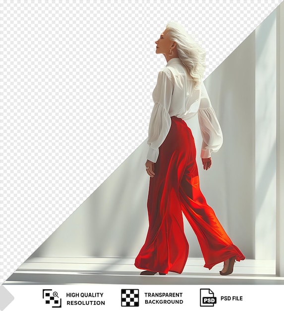 Woman in Red Pants and White Blouse Isolated PNG