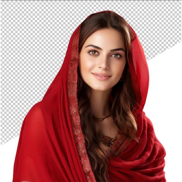 a woman in a red sari with a red background