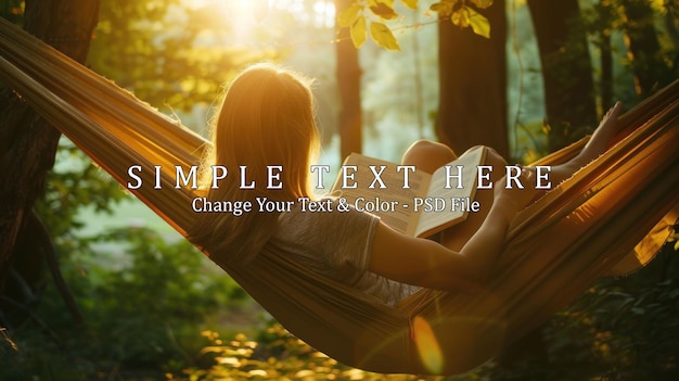 PSD woman relaxing in a hammock while reading a book