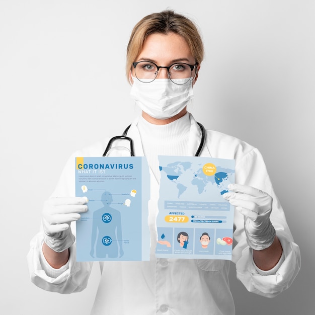 Woman ripping coronavirus mock-up