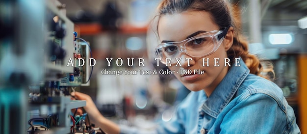 PSD woman in safety glasses working on electronics