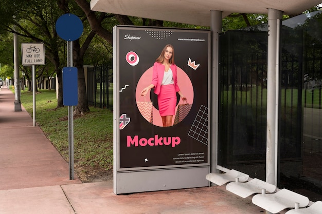 Woman shopping outdoor display mockup