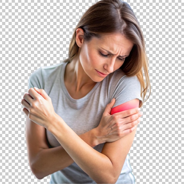 PSD woman showing pain in shoulder