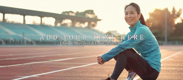 PSD woman sitting on a running track