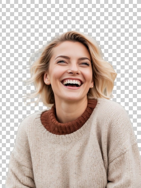 PSD a woman smiles with a smile on her face isolated on transparent background