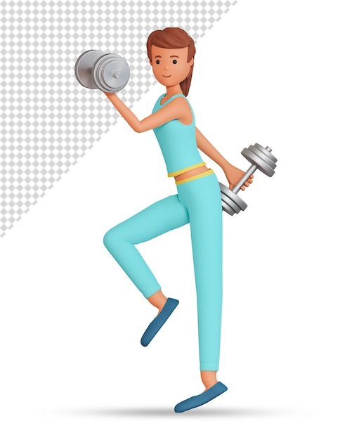 PSD woman in sportive wear doing athletic exercise with dumbbells 3d illustration