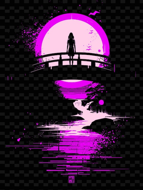 Woman Standing on a Bridge With a River Flowing Underneath P PNG Poster Background Designs