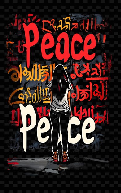 PSD woman standing in front of a wall with the word peace writte creative flat illustration art