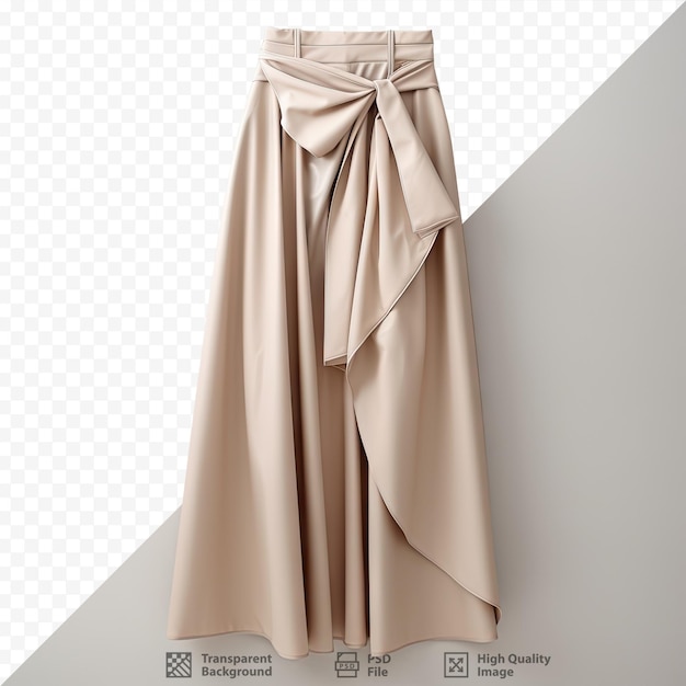 PSD woman in stylish beige ecoleather skirt with pockets on transparent background