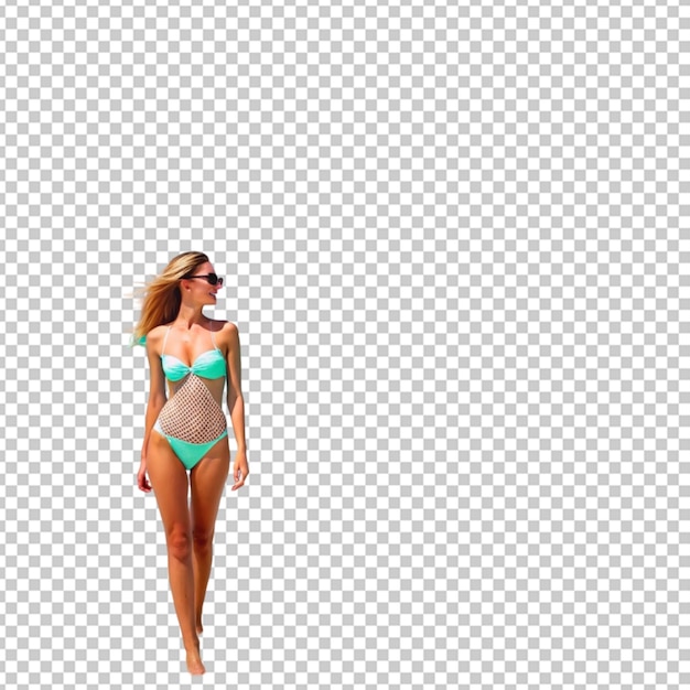 PSD woman in swimming suit is on the seashore transparent background