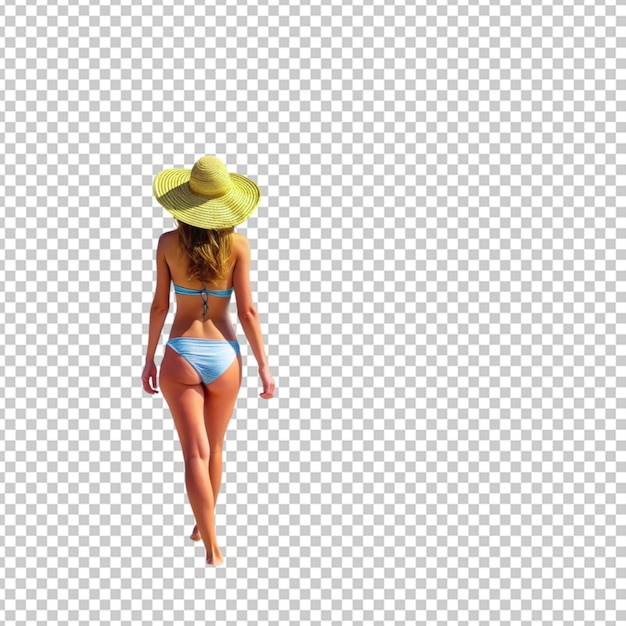 PSD woman in swimming suit is on the seashore transparent background