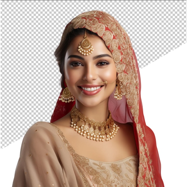 a woman in a traditional bridal dress smiles for the camera