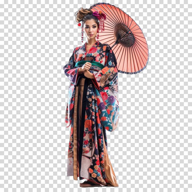 a woman in a traditional dress with an umbrella