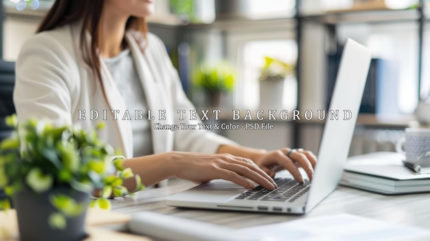 PSD woman typing on laptop at desk