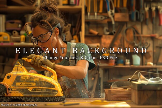 Woman Using a Power Sander in a Woodworking Shop