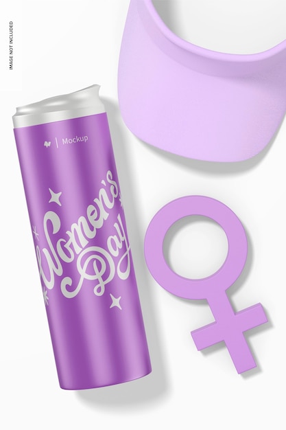 Woman Water Bottle Mockup Top View