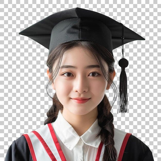 A woman wearing a black graduation cap and gown