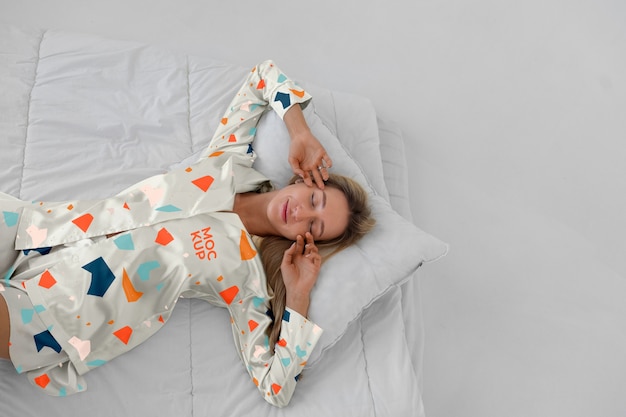 Woman wearing comfortable mock-up pajamas