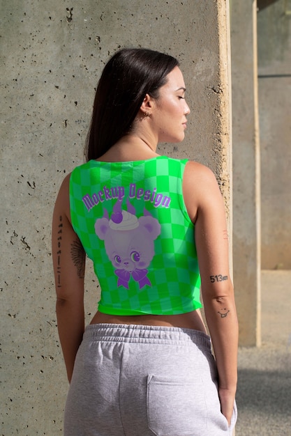 Woman wearing fashionable crop top mock-up