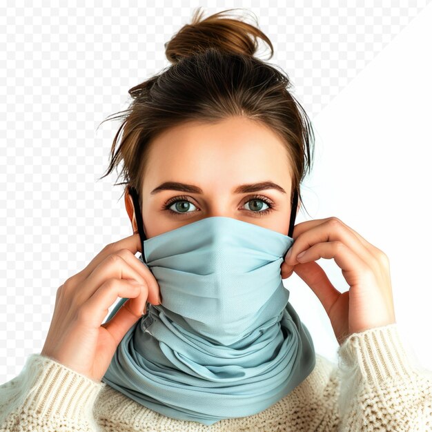 PSD woman wearing homemade cloth face mask during covid 19 pandemic