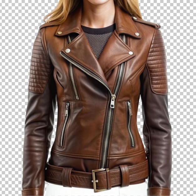 PSD a woman wearing a leather jacket