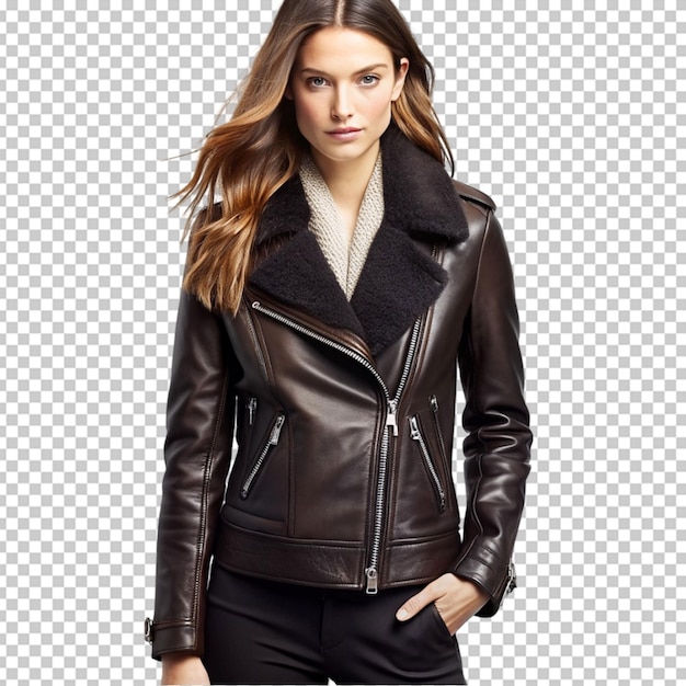 PSD a woman wearing a leather jacket