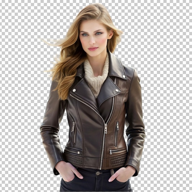 PSD a woman wearing a leather jacket