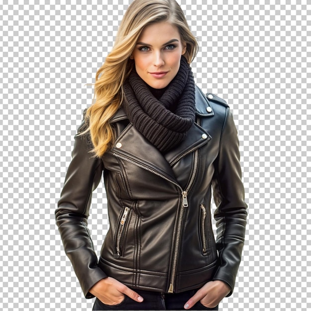 PSD a woman wearing a leather jacket