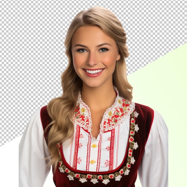 PSD a woman wearing a red and white dress with a green background