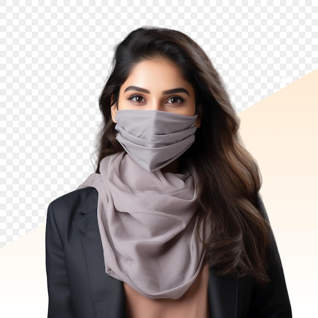 PSD a woman wearing a scarf with a face mask on it