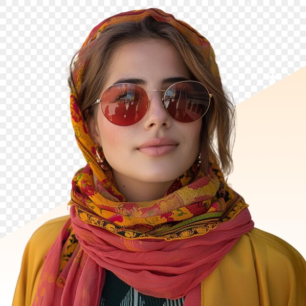 PSD a woman wearing a scarf with a red scarf on it