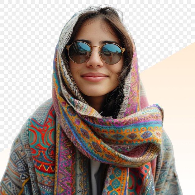 PSD a woman wearing a scarf with the word quot i love quot on it